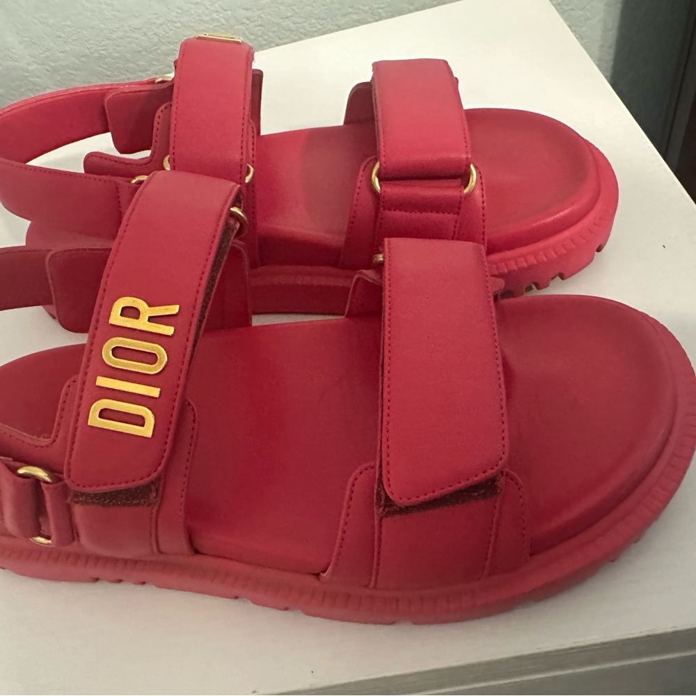 Dior pink raspberry Sandals with Gold Accents